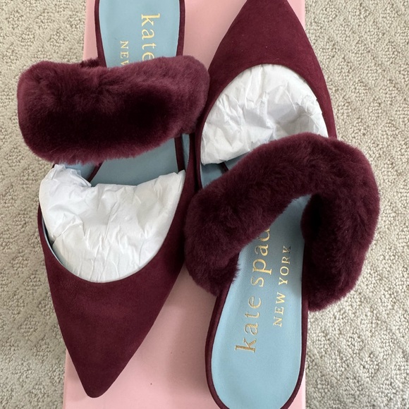Kate Spade Burgundy Fur-Strap Pointed-Toe flats (Marielle 2, Suede) - Picture 1 of 5